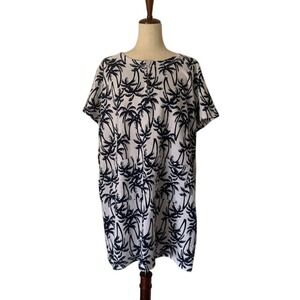 Sun Casuals Palm Tree Beach Dress 1X Plus Size Zipper Neck Tropical Summer EUC